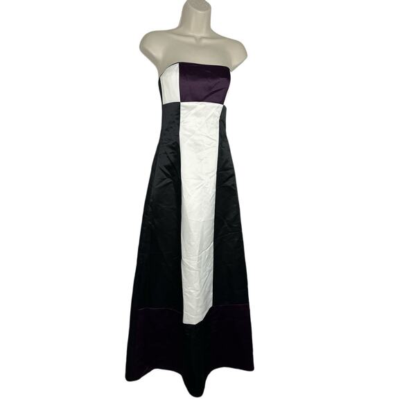 Jessica McClintock for Gunne Sax Size 1/2 Strapless Colorblock Satin Gown - Picture 2 of 6